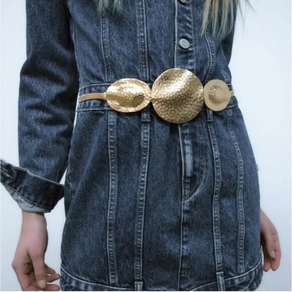 Zara Women's Gold Tone Metal Stretch Belt - Picture 3 of 10